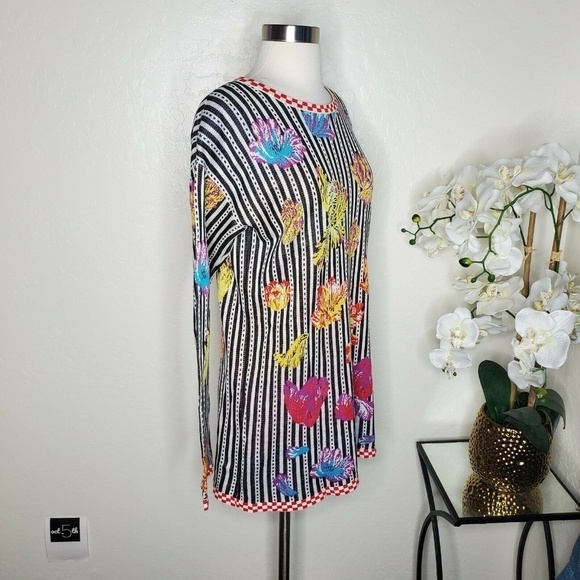 Vintage Italian Cotton Floral Striped Pullover - Picture 2 of 6